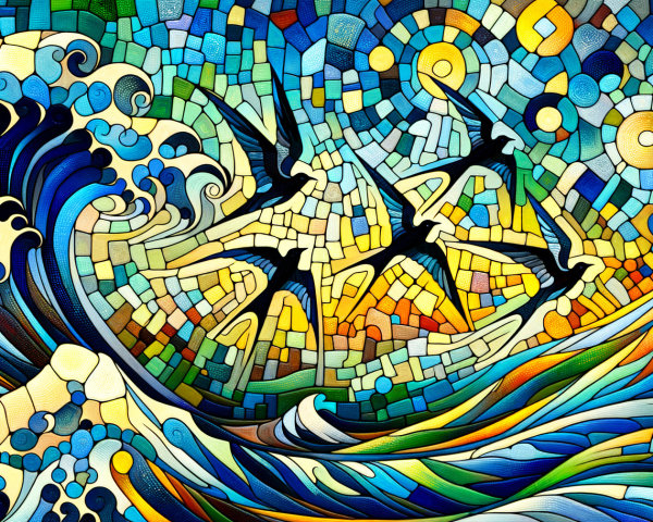 Vibrant Mosaic Depicting Dynamic Ocean Scene
