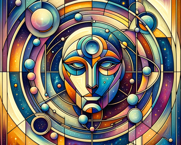 Abstract Geometric Face with Celestial Elements