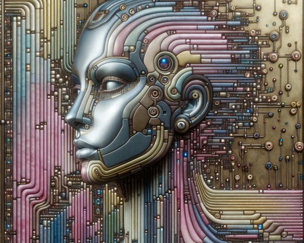 Futuristic Humanoid Face Design with Metallic Circuits