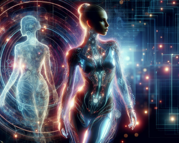 Futuristic Humanoid Figure with Digital Circuitry Design