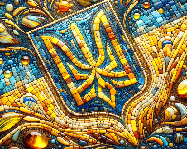 Vibrant Mosaic Representation of Ukraine's Trident Emblem