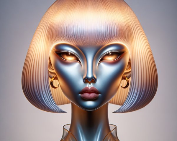 Futuristic Doll with Metallic Face and Pastel Hair