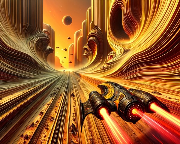 Sleek Spaceship in Vibrant Abstract Cosmic Landscape