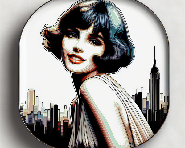 Stylized Illustration of Woman with City Skyline Backdrop
