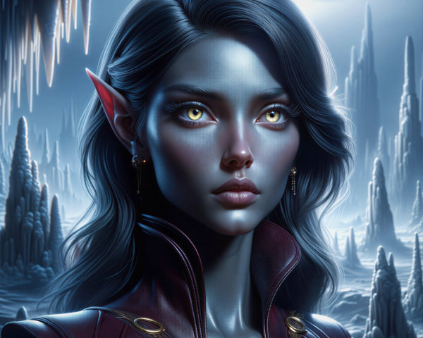 Fantasy Portrait of Elven Woman in Mystical Landscape