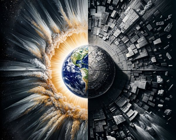 Juxtaposition of Chaos and Futuristic Dystopia