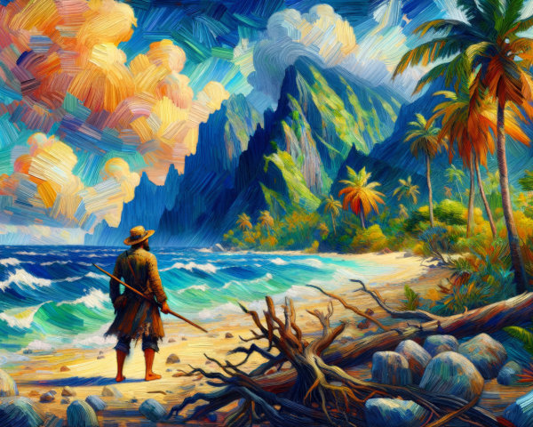 Serene Beach Scene with Waves and Palm Trees