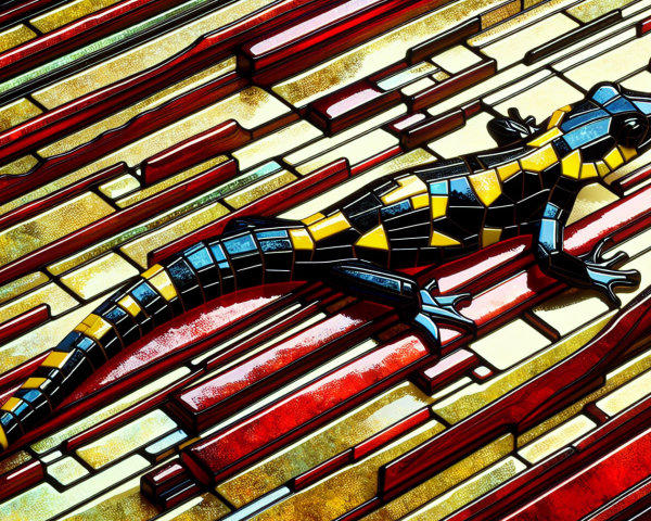 Vibrant Stained Glass Lizard Design in Blue and Yellow
