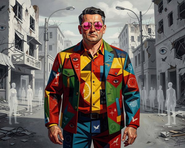 Surreal Hyper-Realistic Painting of Man in Abandoned City