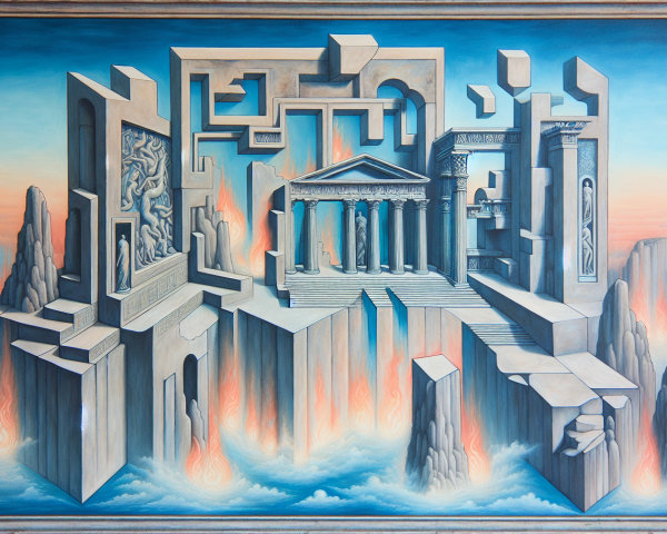 Surreal Architectural Landscape with Classical Elements