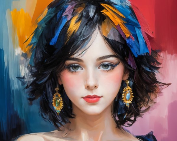 Portrait of a Young Woman with Multicolored Hair