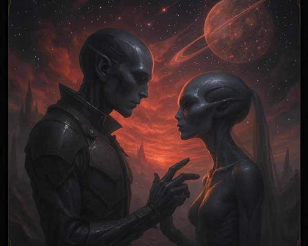 Alien Encounter Under a Starry Cosmic Backdrop