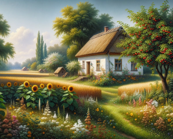 Hyperrealistic Oil Painting of Ukrainian Countryside Landscape