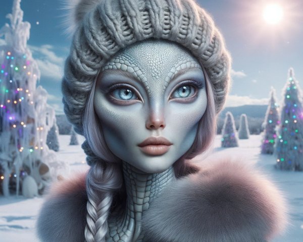 Detailed Digital Painting of an Alien Woman in Winter