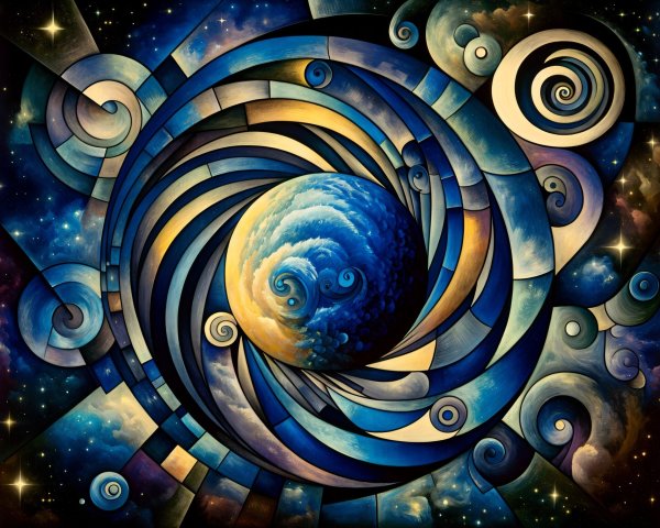 Abstract Representation of a Swirling Galaxy with Planet