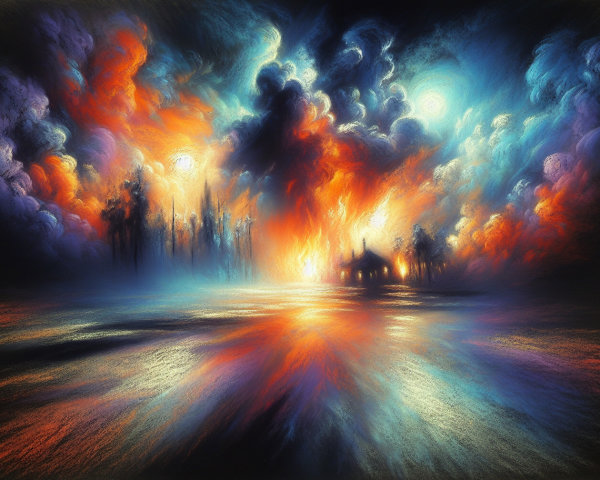 Vibrant Landscape with Colorful Sky and Reflective Water