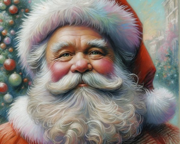 Pastel Artwork of Santa Claus with Detailed Features