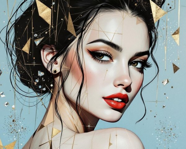 Portrait of a woman with green eyes and red lips