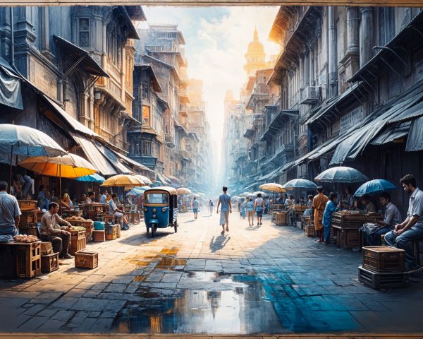 Vibrant Street Scene with Vendors and Tuk-Tuk