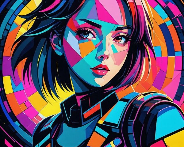Vibrant Digital Artwork of a Confident Young Woman