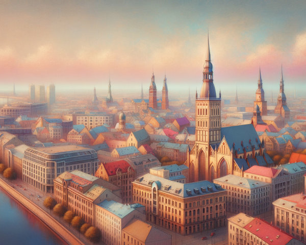 Aerial View of a Cityscape with Historic and Modern Architecture