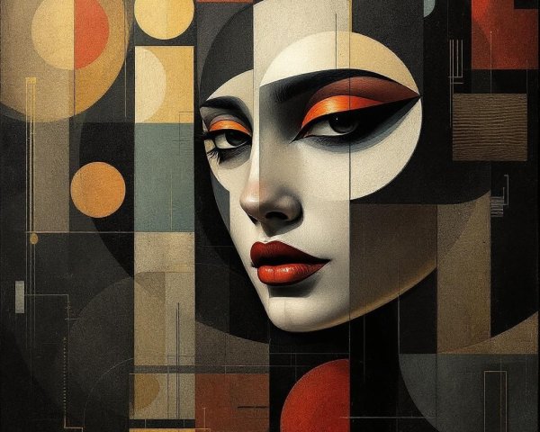 Stylized Female Face with Geometric Shapes and Colors