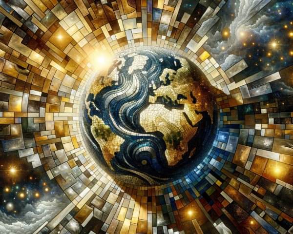 Artistic Representation of Earth Surrounded by Tiles