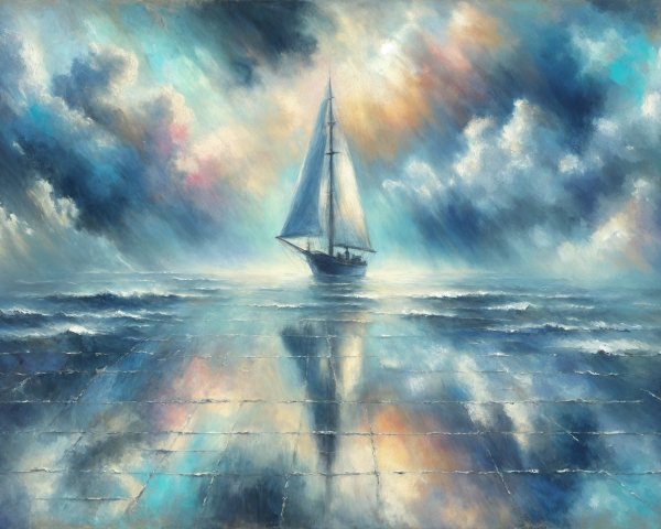 Solitary Sailboat on a Serene Colorful Sea