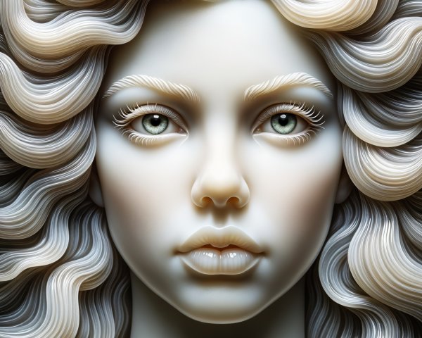 Stylized portrait of a female figure with wavy hair