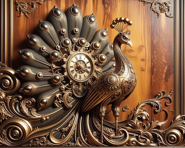 Ornate Wooden Wall with Majestic Peacock Design