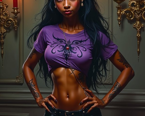 Confident figure with dark allure and elegant setting