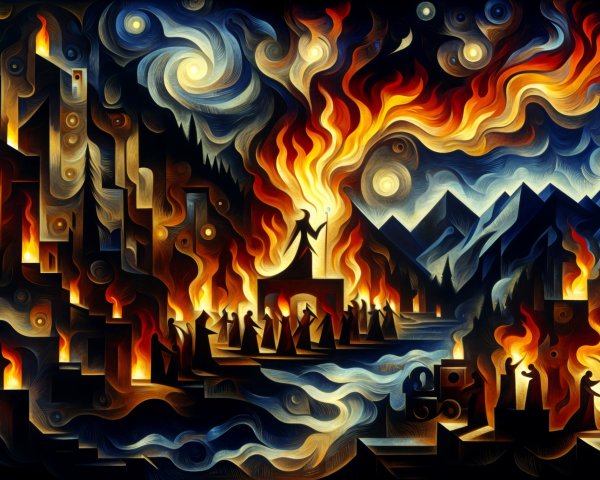 Dramatic Artwork of Chaos with Flames and Silhouettes
