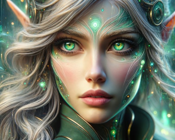Fantasy Portrait of Elf-Like Figure with Green Eyes
