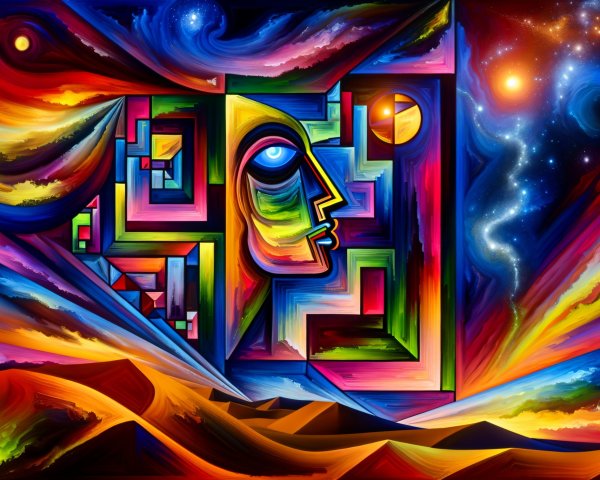 Vibrant Abstract Landscape with Cosmic Elements