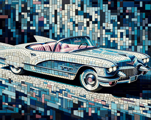 Vintage Convertible Car with Abstract Geometric Background