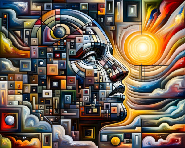 Abstract Human Face Mosaic with Colorful Patterns