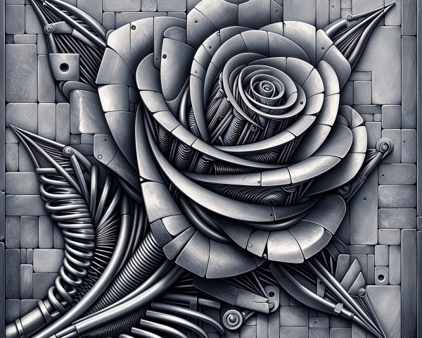 Three-Dimensional Metallic Rose Sculpture Description
