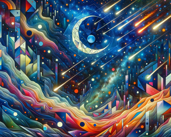 Vibrant Abstract Cosmic Landscape with Geometric Shapes