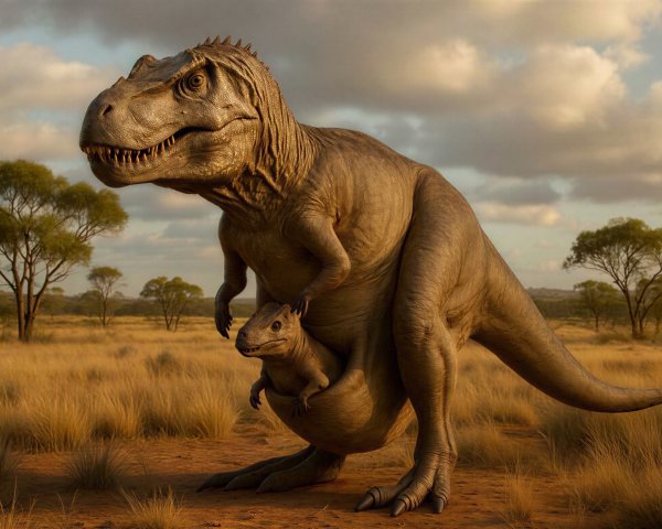 Tyrannosaurus Rex with Baby Dinosaur in Pouch