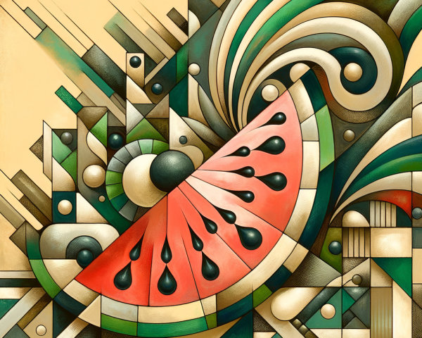 Abstract Watermelon Slice Composition with Geometric Shapes