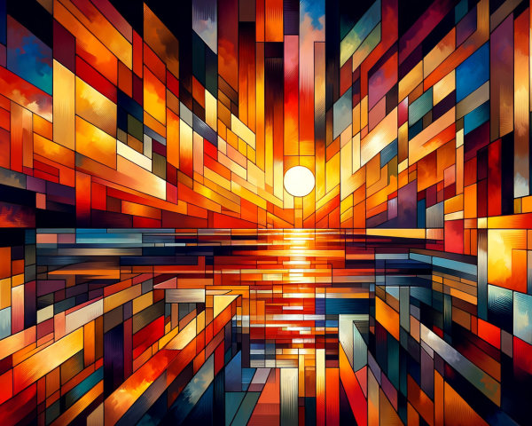Vibrant Abstract Landscape with Sunset Reflection