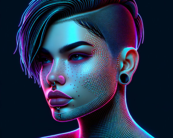 Futuristic portrait of a person with vibrant skin patterns