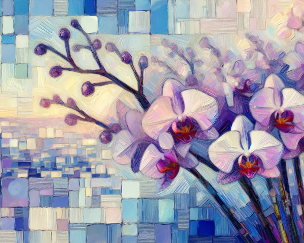 Digital Painting of Orchids with Abstract Background
