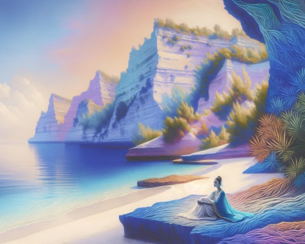 Coastal Landscape with Vibrant Cliffs and Sunset Reflections