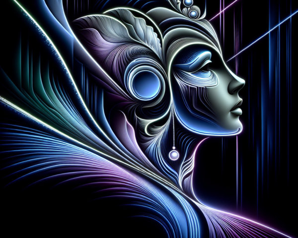 Abstract Feminine Face in Neon Hues with Cosmic Background