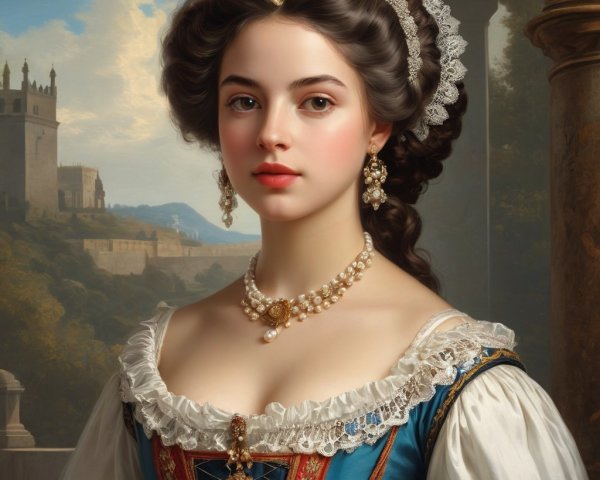 Renaissance-Style Portrait of a Young Woman in Blue