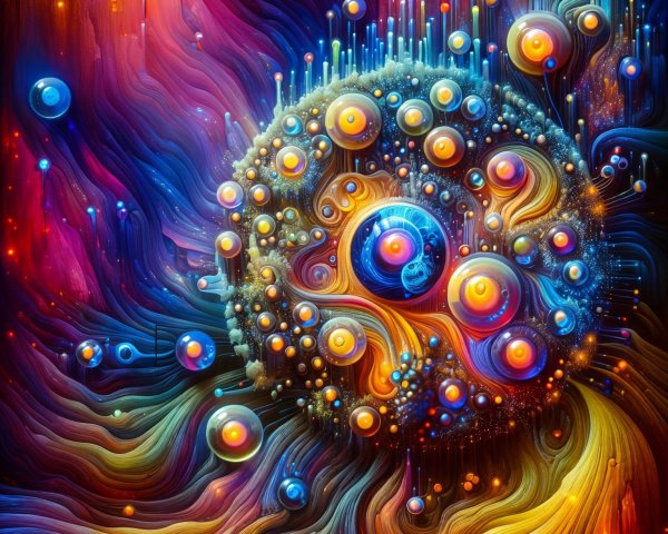 Vibrant Cosmic Scene with Swirling Colors and Orbs