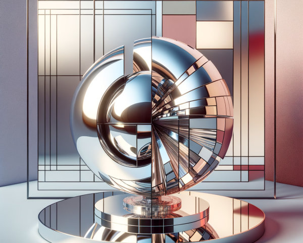 3D Render of Chrome Fibonacci Spiral on Podium