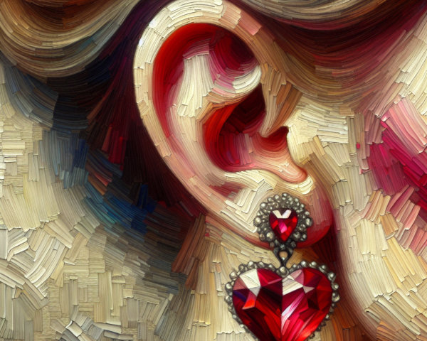 Close-up of Heart-Shaped Earring with Red Gemstones