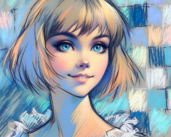 Portrait of a girl with light blue eyes and colorful hair